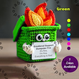 Supporto emotivo Dumpster Fire, cestino della spazzatura in fiamme all'uncinetto, divertente decorazione per ufficio, regalo antistress, decorazione unica per scrivania, regalo per lei