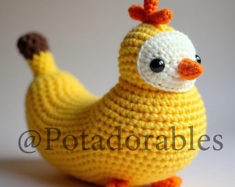 Chicken Banana Crochet Plush, TikTok Viral Chicken Banana Plushie, Handmade Crochet Banana Chicken Hybrid, Cute Chicken Face Plush