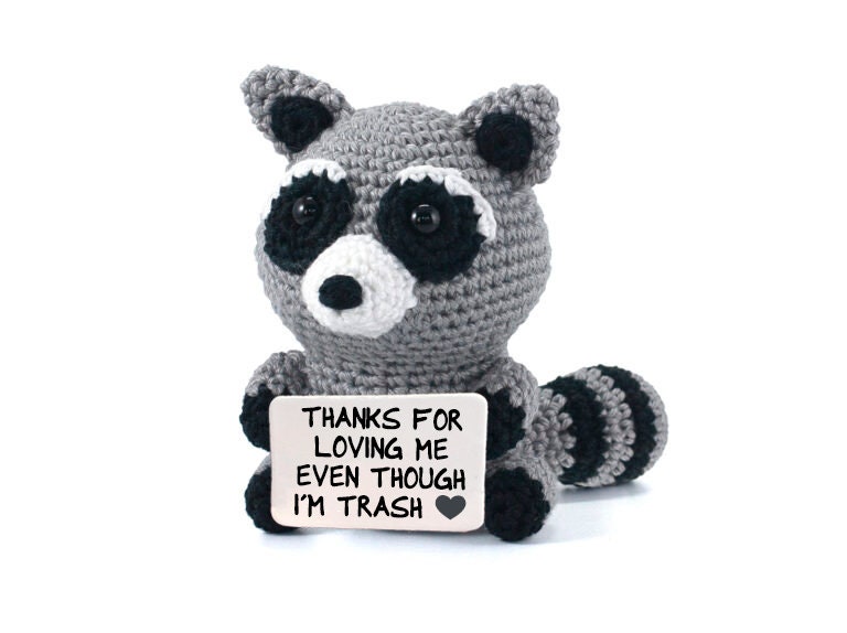 Raccoon Crochet Holding Card L Lovely Racoon Amigurumi L Positive