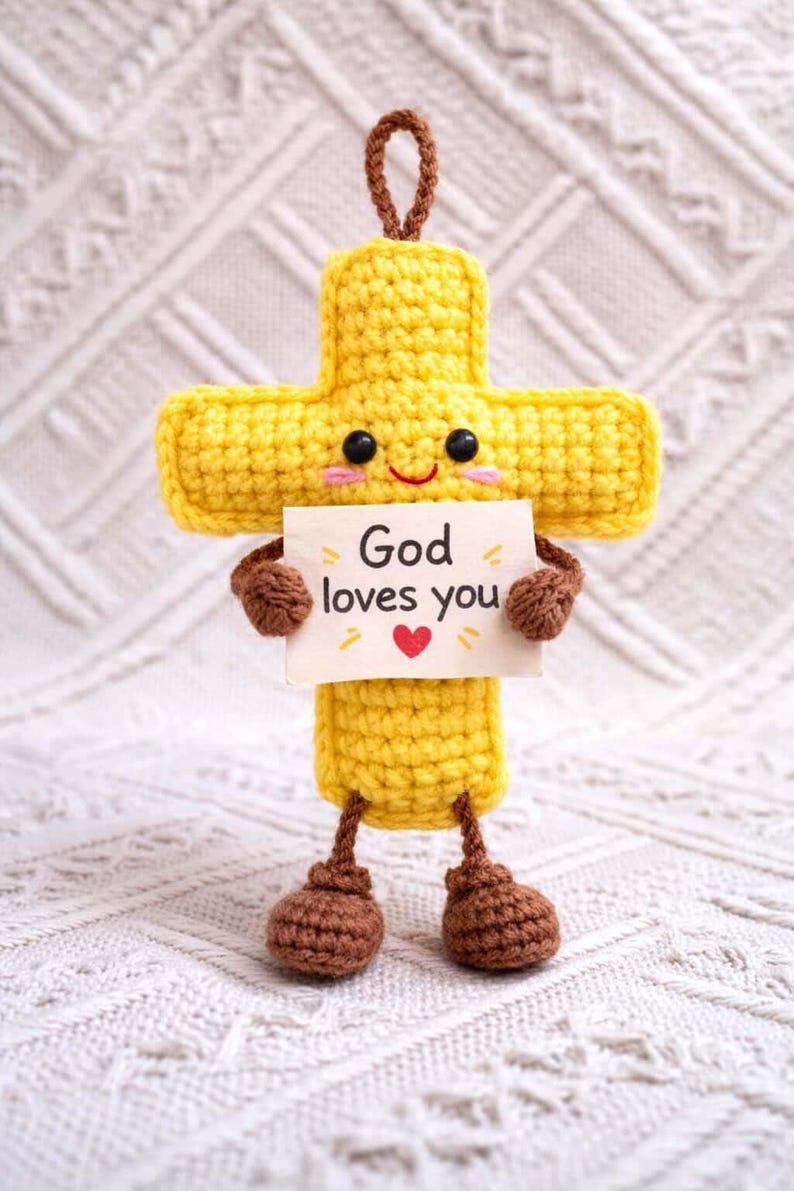 Crochet Christian Cross Plush With Quote Card – Handmade Amigurumi ...