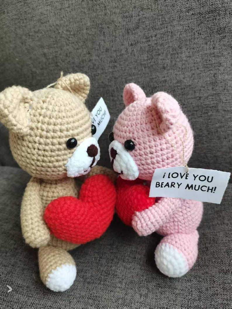 Romantic Crochet Teddy Bear, Handmade Bear With Heart, Sweet Valentine ...