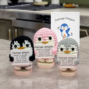 pingüino de crochet con cita positiva, pingüino positivo, regalo de crochet hecho a mano, decoración del hogar, juguete de peluche para bebé, regalo para ella, regalo de navidad