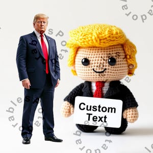 Muñeco de crochet de Donald Trump, muñeco de crochet personalizado con apariencia similar, regalo personalizado hecho a mano con tarjeta de mensaje personalizada, recuerdo de amigurumi
