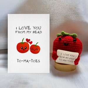 Divertente biglietto di pomodoro all'uncinetto fatto a mano con Love You From My Head To-Ma-Toes - Regalo perfetto per buongustai e amanti della verdura l Patata positiva