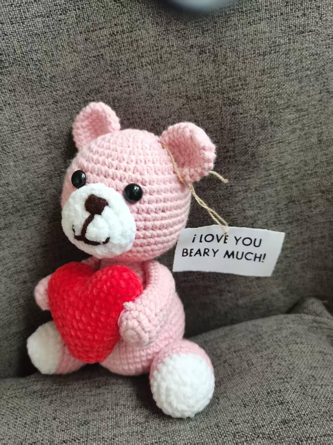Romantic Crochet Teddy Bear, Handmade Bear With Heart, Sweet Valentine ...