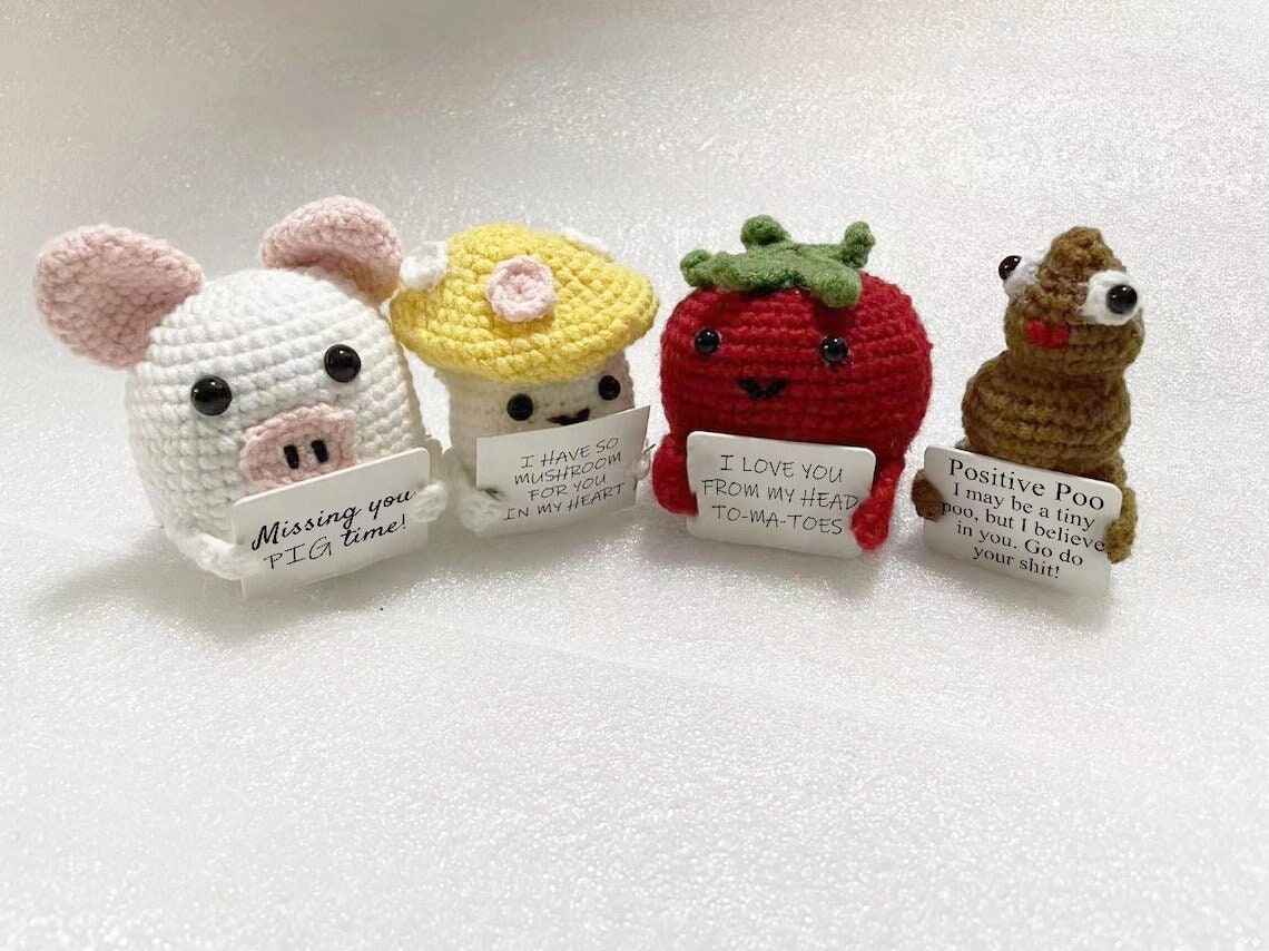 Mushroom Crochet l Pig Crochet l Positive Poo l Funny Tomato l potato motivational plush l Unique Funny Gift l Plushy Desk Decor handmade