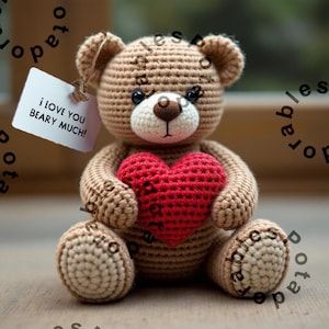 Urso de pelúcia de crochê romântico, urso feito à mão com coração, presente doce para o Dia dos Namorados, urso fofo do amor, presente personalizado para casais