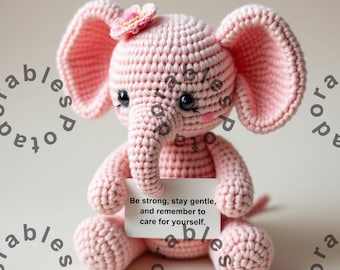 Crochet Elephant Toy, Inspirational Crochet Gift, Handmade Elephant Amigurumi, Self-Care Motivational Gift, Gift for Elephant Lovers