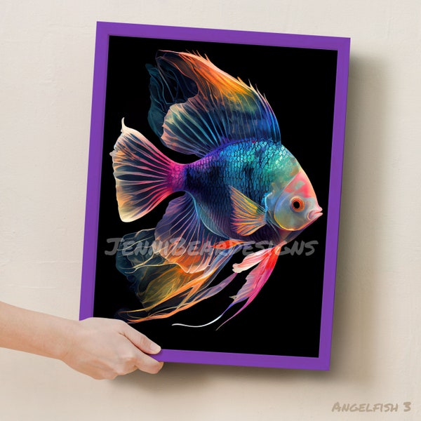 Angelfish #3, Angelfish Art, Digital Art, Angelfish Wall Art, Aquatic Art, Office Art, Wall Art, Digital Download, Angelfish Gift, AI Art