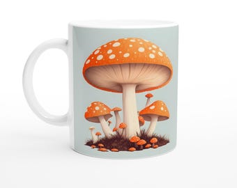 Watercolour Mushroom Print Mug - 11oz Ceramic Coffee Cup - Perfect Gift for Nature Lovers