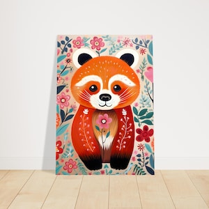 Folk Art Red Panda Poster - Unique Red Panda Print Gift - Variety Sizes Available