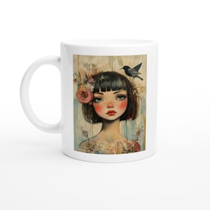 Vintage Mädchen und Vogel Tasse - Perfektes Muttertagsgeschenk - Charmantes Postkarten Design