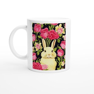 Vintage Bunny and Pink Roses Mug - Perfect Easter Gift - Bunny print mug