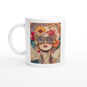 Vintage Girl farbige Blumen-Tasse - Perfektes Muttertagsgeschenk - charmantes Postkarten-Design