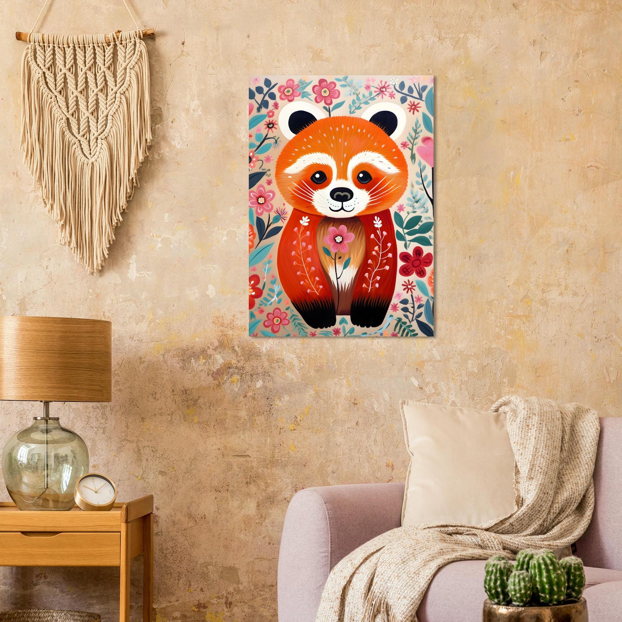 Folk Art Red Panda Poster - Unique Red Panda Print Gift - Variety Sizes ...