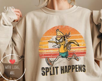 Moletom Split Happens Banana Running, Moletom engraçado para maratonistas, Moletom retrô para corrida, Presente para corredor, Moletom para dia de corrida