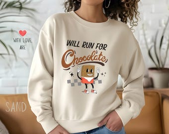 Will Run For Chocolate Sweatshirt - Maratonlöpare - Gåva, Rolig löpning - Running Crew Neck
