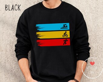Sudadera de triatlón con diseño vintage, regalo para nadar, andar en bicicleta y correr. Camiseta de triatlón, prenda deportiva para aficionados al deporte. Regalo para triatlón. Bicicleta triatleta.