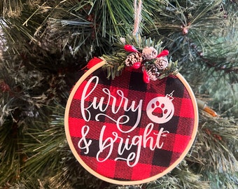 Furry and Bright  Embroidery Hoop Ornament Hand Made 5’