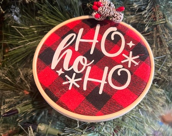 Ho Ho Ho Christmas Embroidery Hoop Ornament Hand Made 5’