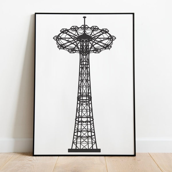 Digital Download | Printable | NYC Sketch Art | Line Art | Coney Island Parachute Jump