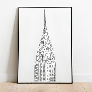 Digital Download | Printable | NYC Sketch Art | Line Art | Chrysler Building