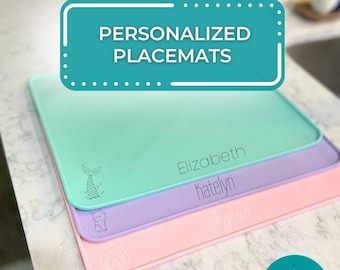 Placemat personalizado de silicona con nombre e imagen opcional, Placemat personalizado para bebés, Placemat para niños pequeños, Placemat personalizado, Placemat de silicona