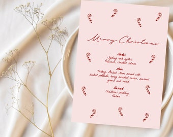 Christmas menu template for festive girls lunch downloadable menu pink and red | Girls Christmas