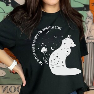 Celestial Fox Shirt for Witch Clothes Fairycore Top Occult T Shirt Witchy Tee Celestial Mushroom TShirt Constellation Crescent Moon Phase