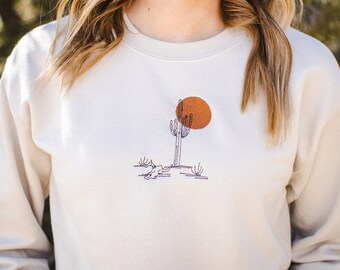 Western Desert Sunset Embroidered Crewneck Sweatshirt