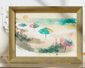 Beach Art / Summer Art / Watercolor Beach Poster / Boho Beach wall art / Colorful Beach Art / Wall Print / Printable Art / Instant Download