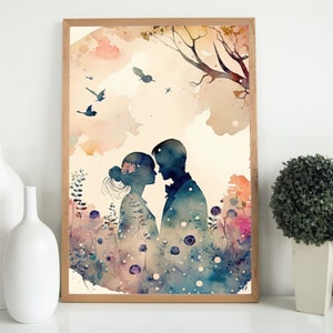 Paar Kunst Dekoration Geschenk romantische Kunst Wohnzimmer Liebe Kunst abstrakte Kunst Valentinstag Kunst Jahrestag Hochzeit Kunst Aquarell instant download