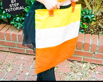 Halloween Tote Bag Sewing Pattern Candy Corn | Halloween Treat Bag Pattern | Halloween Bag | Halloween Candy Bag Pattern | Tote Bag Pattern