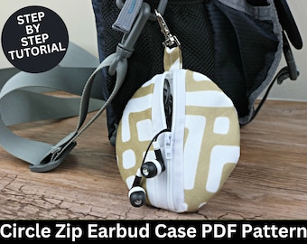 Earbud Case Sewing Pattern | Earbud Circle Pouch Pattern | Circle Earbud Zip Pouch | Circle Zip Case Pattern | PDF Sewing Pattern