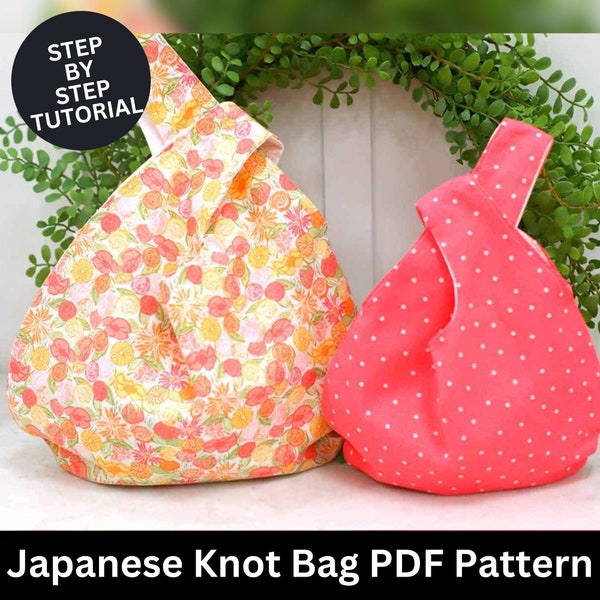 Japanse knooptas naaipatroon en naai-tutorial | Knoopzakpatroon | Knoopzak | Taspatroon | Naaipatroon | Omkeerbare tas | Patroon