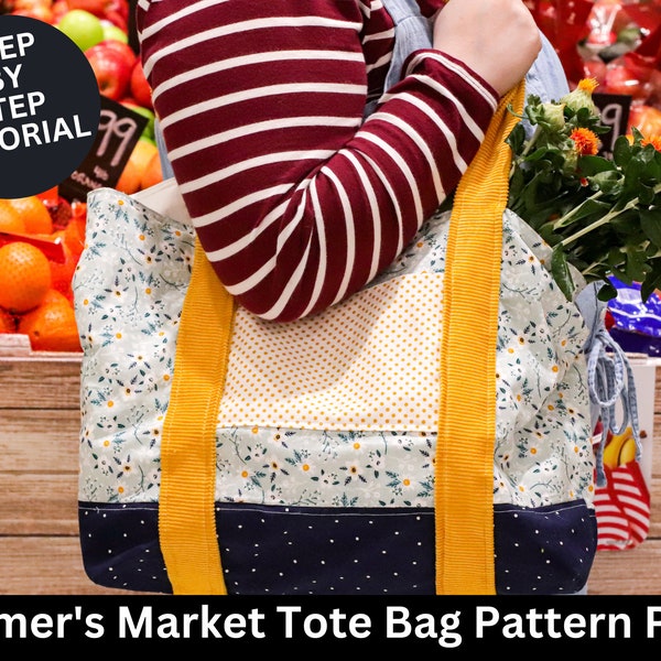 Farmers Market Tote Bag Pattern | Farmers Market Bag | Cute Tote Bags | Market Shopping Bags |   sewing pattern | PDF pattern | Bag pattern
