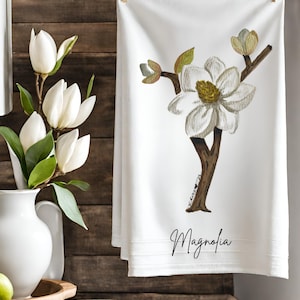 Magnolia Floral Handpainted Botanical Tea Towels