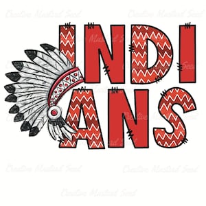 Indians Red and White Doodle Mascot PNG- Sports Digital File, Sublimation, DTF
