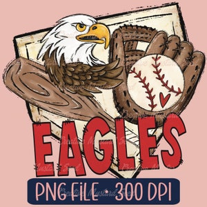 Eagles Baseball Mascot PNG- Sports Digital File, Baseball, School Spirit, Glove, Bat, DTF, Game Day, Custom Team Spirit, Doodle Mascot