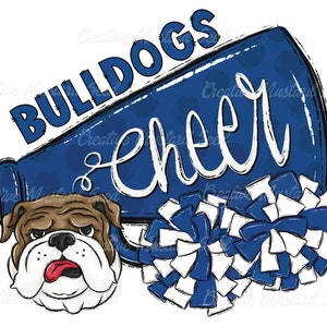 Bulldogs Cheer Mascot PNG- Archivo digital deportivo, Sublimación, DTF, Porristas, Espíritu escolar, Pompones