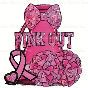 Cheer Pink Out Pailletten PNG- Cheerleader, Brustkrebs Awareness, Pink Out, Maskottchen, Sport digitale Datei, Sublimation, DTF