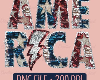 America Bolt Faux Sequin Faux Rhinestone PNG- July 4th, Memorial Day, Patriotic, Digital Download, DTF, Fourth of July, Independence Day