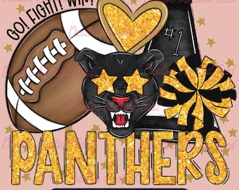 Panthers Fußball jubeln Maskottchen Glitter PNG - Sport Digitale Datei, Cheerleader, DTF, Schulgeist, Pom Poms, Team, Megaphon, Gekritzel Buchstaben