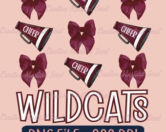 Wildcats Coquette Cheer Bow PNG- Sports Digital File, Mascot, Cheerleading, Megaphone, DTF, Football, Spirit Shirt, Mascot, Bow, Team Spirit