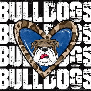 Bulldogs Repeat Blue White Mascot PNG- Sports Digital File, Sublimation, DTF