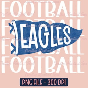 Eagles Football Repeat Watercolor Pennant Flag PNG- Sports Digital File, Spirit Wear, Cheer, Personalize, Mascot, Friday Night Lights