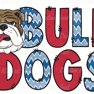 Bulldogs Red and Blue Doodle Mascot PNG- Sports Digital File, Sublimation, DTF