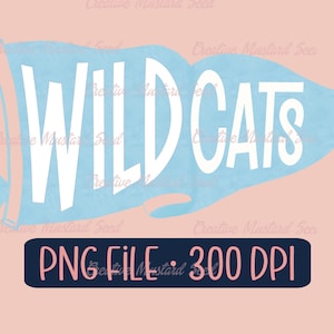 Wildcats Mascot Columbia Blue Watercolor Pennant Flag PNG- Sports Digital, Football, DTF, Spirit Wear Design, Sports, Cheer, Personalized