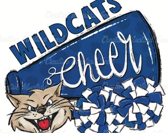 Wildcats Cheer Mascot PNG- Sports Digital File, Sublimation, DTF, Cheerleading, School Spirit, Pom Poms