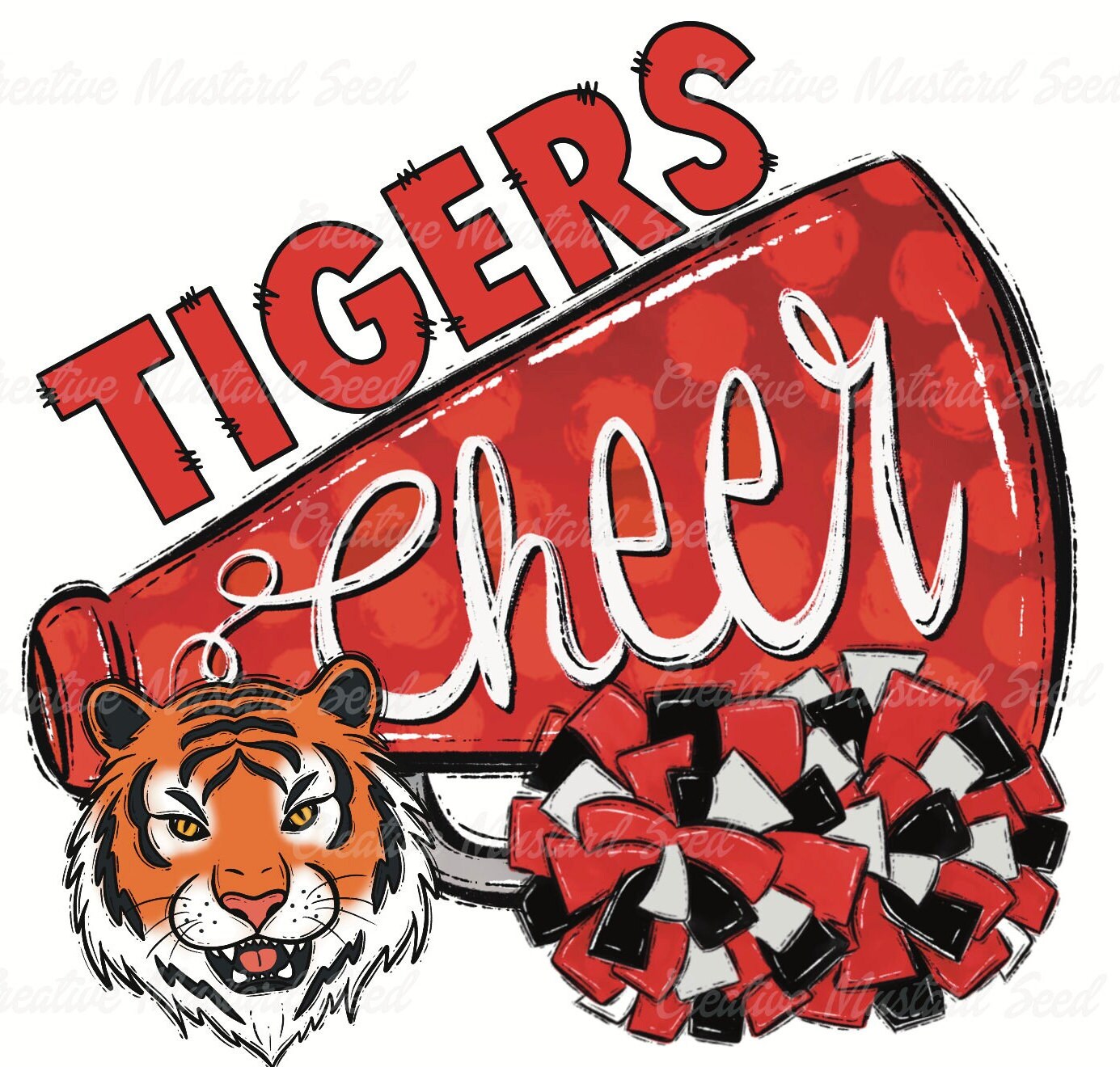 Tigers Cheer Mascot PNG Sports Digital File, Sublimation, DTF